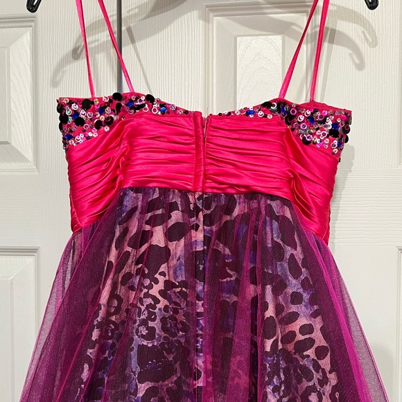 NEW JOVANI HOT PINK SEQUIN TULLE STRAPLESS ANIMAL PRINT EVENING GOWN - Picture 10 of 14
